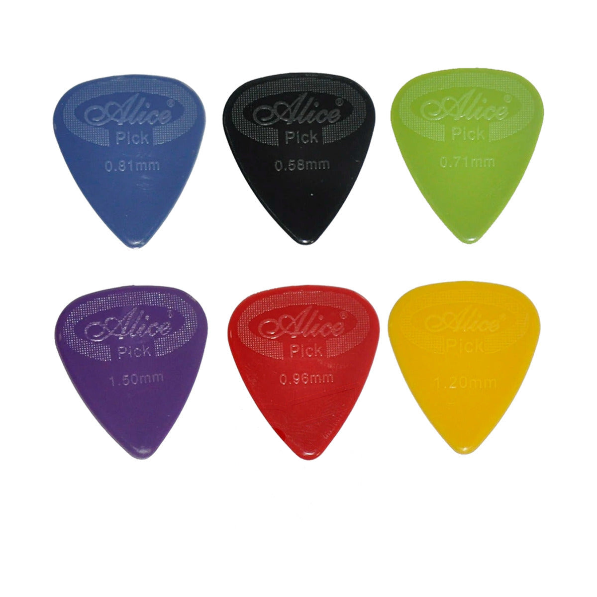 Alice Guitar Plectrums Pack of 6 Assorted Colours and Various Thickness