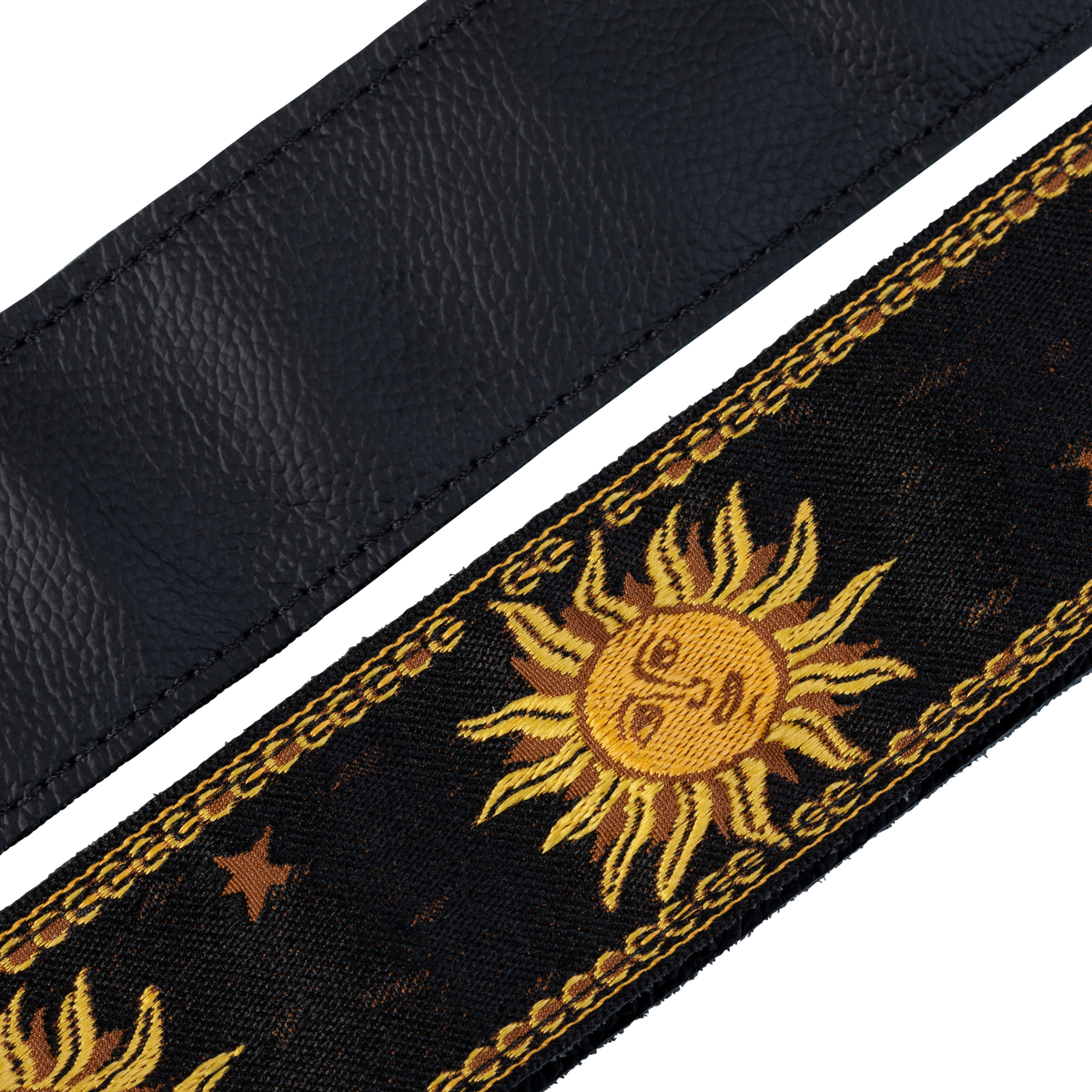 Levy's 2" Mpjg Sun Motif Series Woven Guitar Strap with Yellow on Black Sun Motif