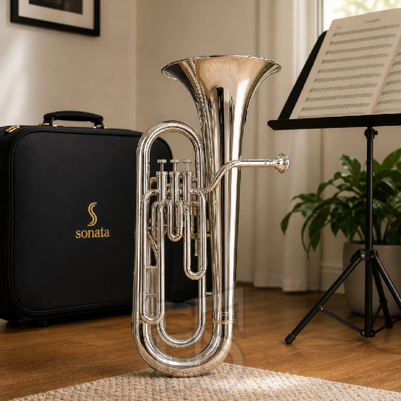 Sonata Bb Euphonium 3-Valve Nickel-Plated – Student Brass Instrument with Case & Mouthpiece