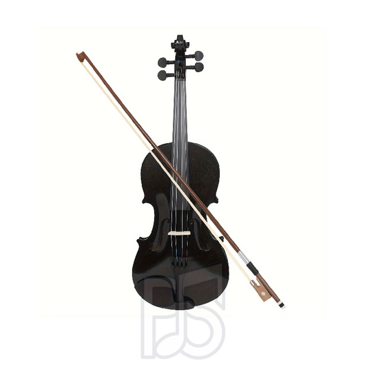 4/4 Full Size Black Violin Outfit – High Gloss Sparkle Finish with Bow and Case