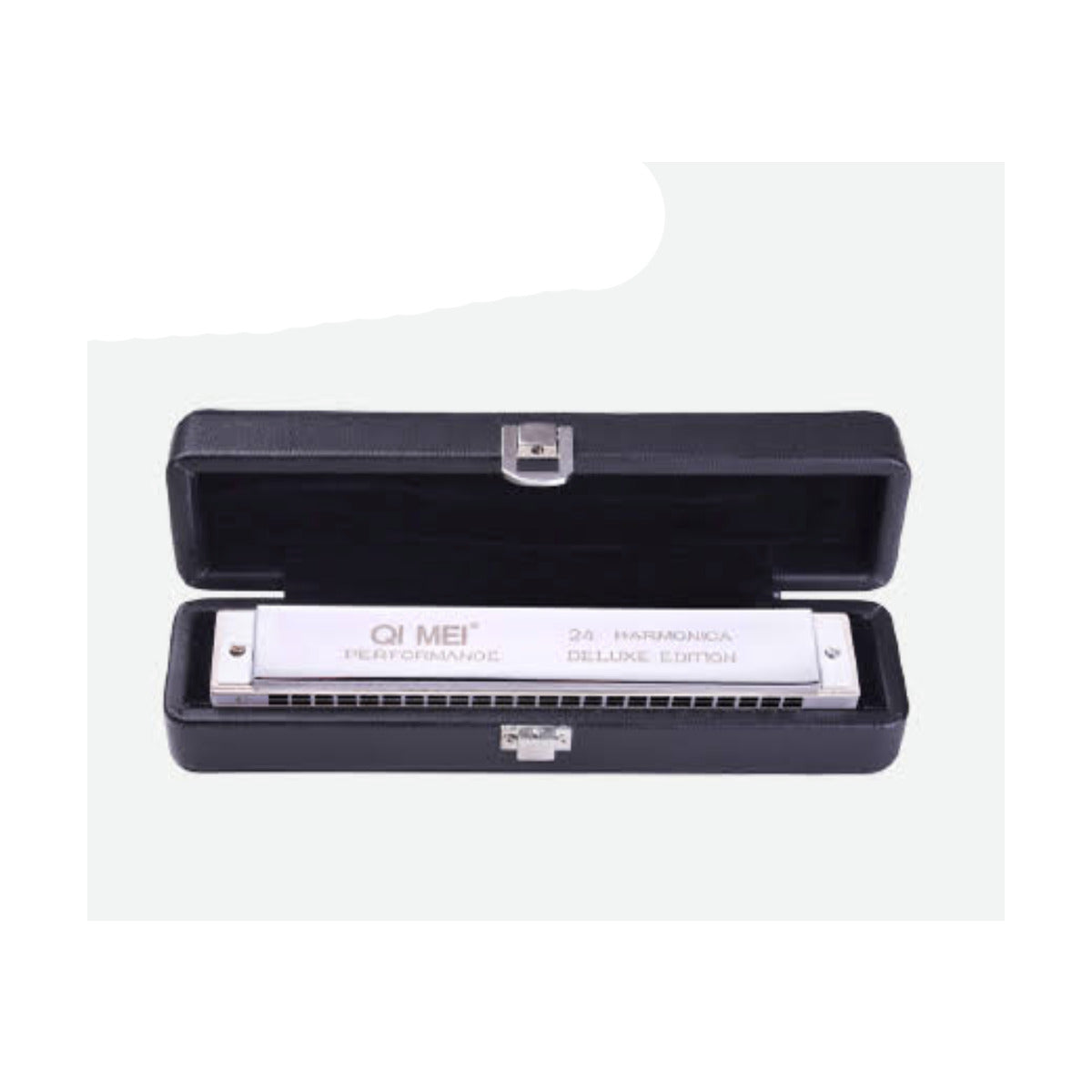 Qi Mei 24-Hole Tremolo Harmonica in C with Storage Case - Silver