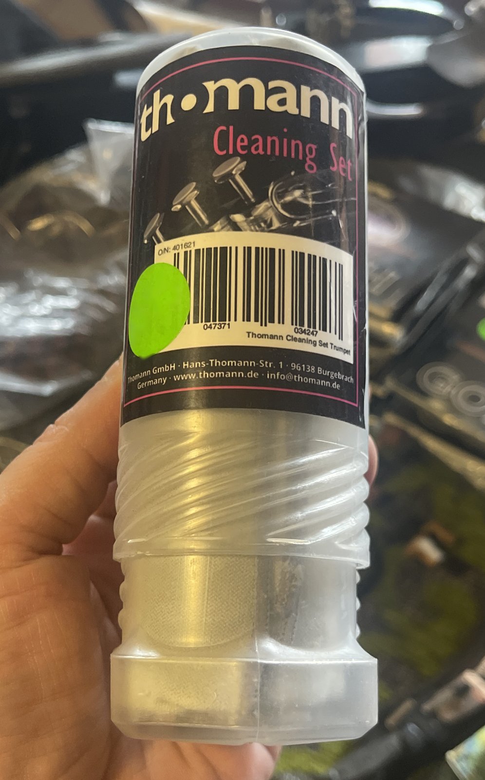 Thomann trumpet cleaning set in clear resealable storage tube