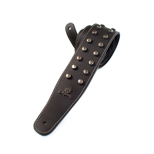 Magma Black metal inlays black leather strap for guitar (07MH03)