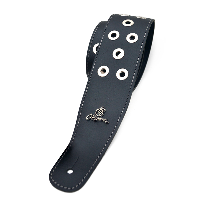 Magma Black leather strap w/ metal inlays for guitar (07MH06)