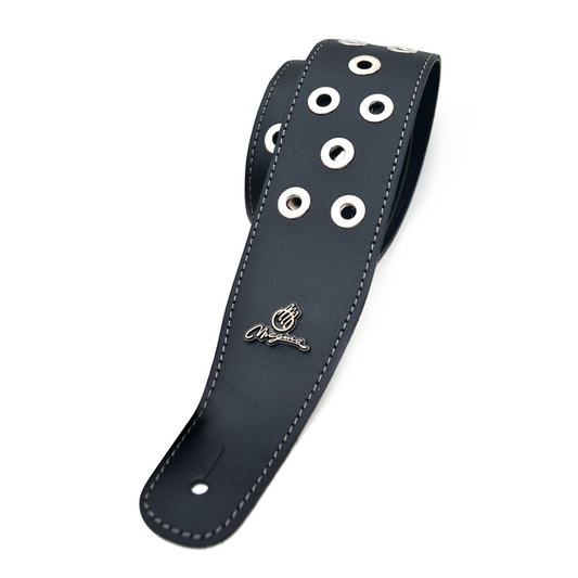 Magma Black leather strap w/ metal inlays for guitar (07MH06)