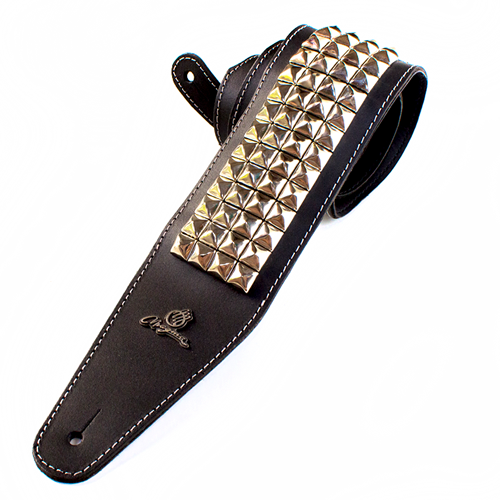 Magma Pyramid Nickel metal inlays black leather strap for bass (07MJ01B)