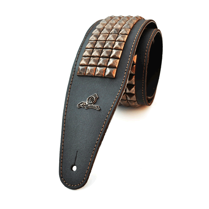 Magma Pyramid bronze coloured metal inlays brown leather strap for bass (07MJ02B)