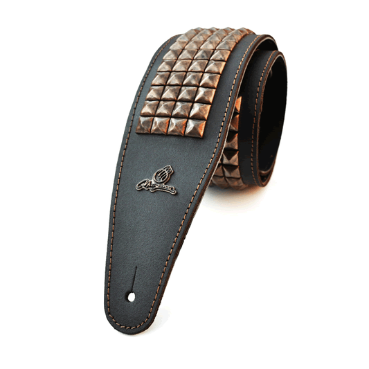 Magma Pyramid bronze coloured metal inlays brown leather strap for bass (07MJ02B)