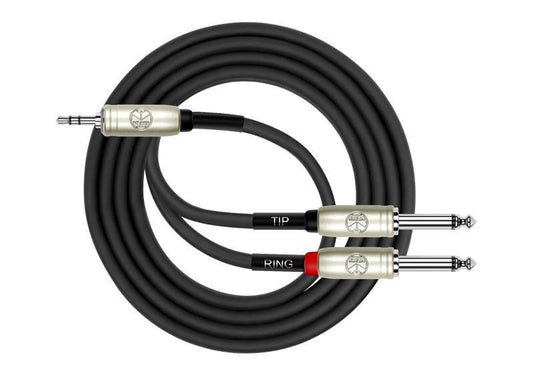 Kirlin Y-362PRL/BK Original Y-Cable Patch Cable – 2 Meters, 3,5mm TRS Plug to 2x 1/4" Mono Plugs, Black PVC Jacket by Kirlin