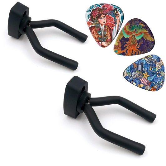 2 Guitar Wall Hangers + 3 Picks - Secure Storage + Bonus Picks by Pieter Smuts Music