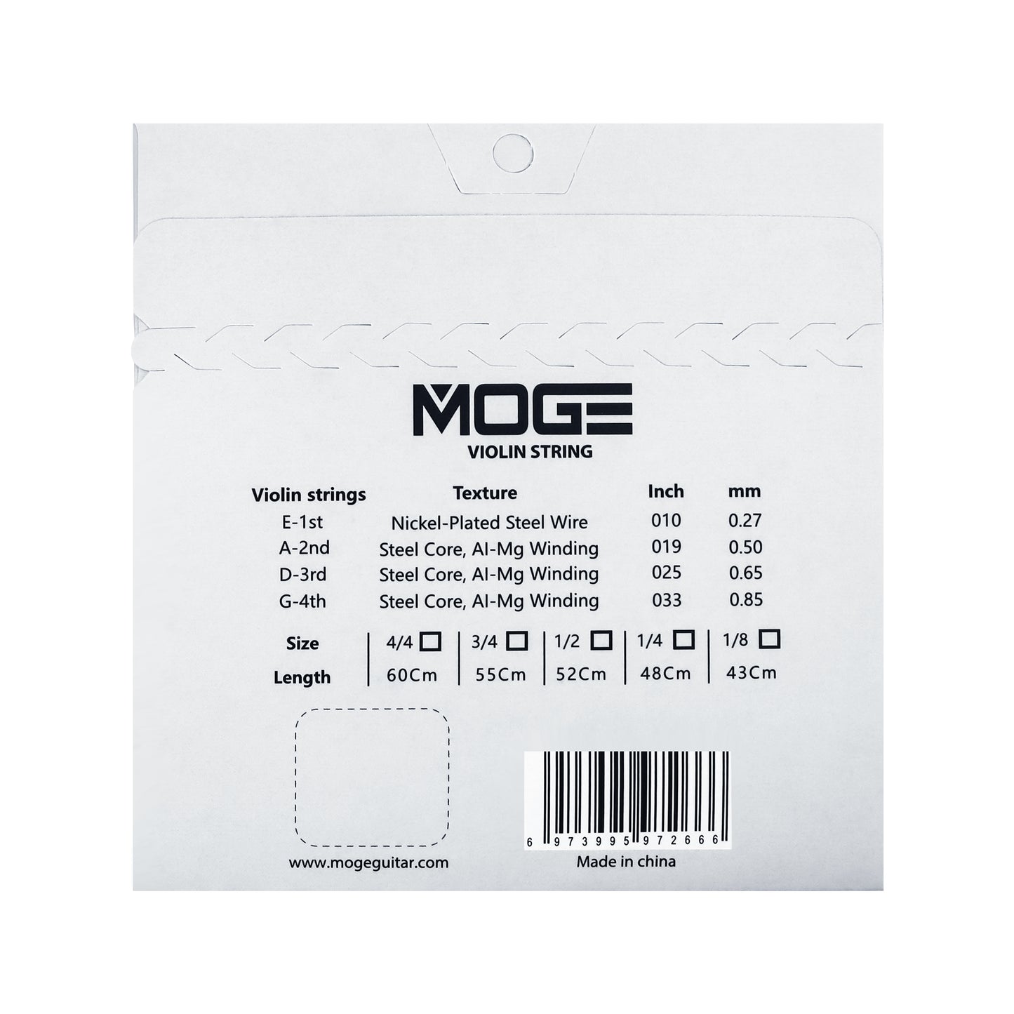 MOGE V2 Violin Strings – Al-Mg Alloy Set of 4 Strings