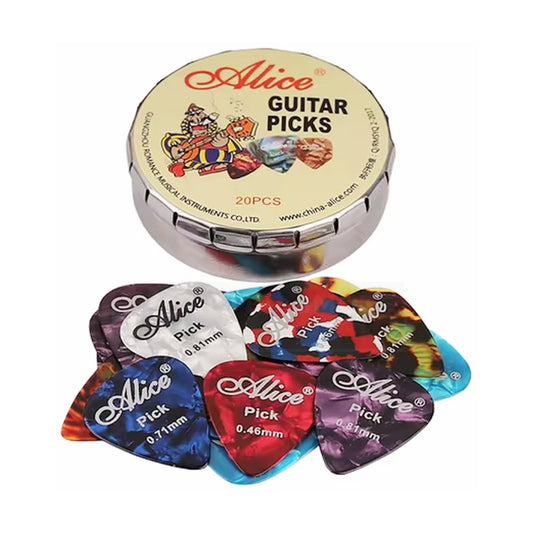 Alice 20-Piece Celluloid Guitar Picks in Metal Storage Tin - Assorted