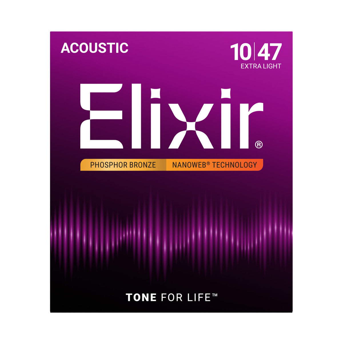 Official Elixir — ELIXIR 16002 Nanoweb Coated Phosphor Bronze Acoustic Guitar Strings 010-047
