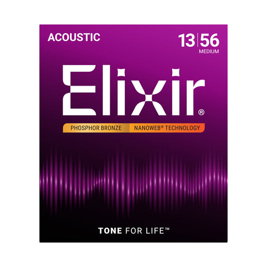 Official Elixir — ELIXIR 16102 Nanoweb Coated Phosphor Bronze Acoustic Guitar Strings 013-056