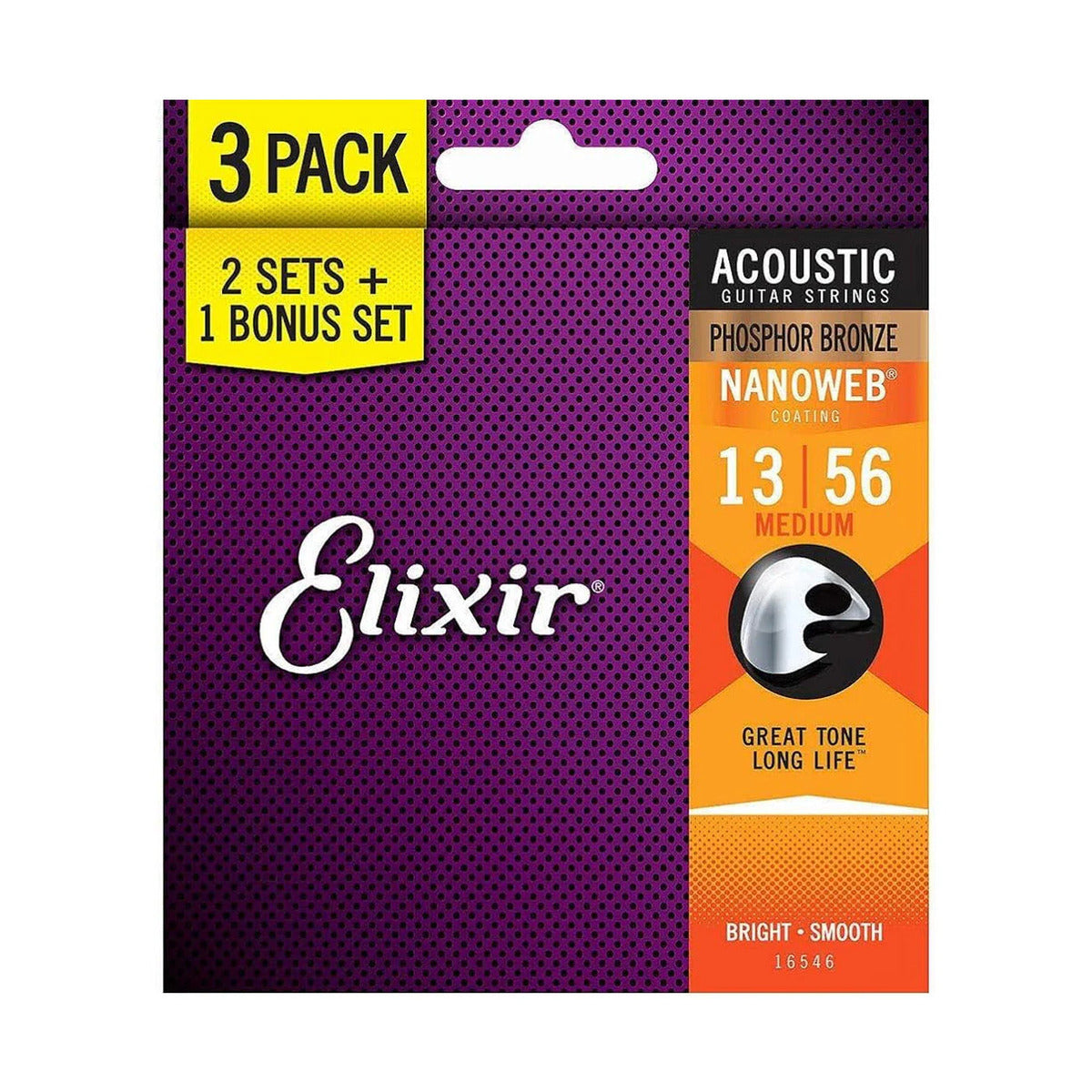 Official Elixir — Elixir Acoustic Phosphor NANOWEB Medium 13-56 3-Pack