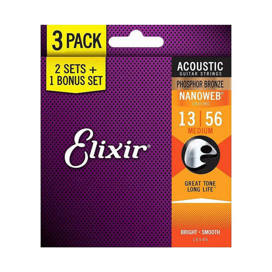 Official Elixir — Elixir Acoustic Phosphor NANOWEB Medium 13-56 3-Pack