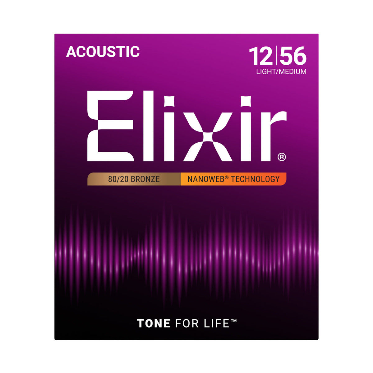 Official Elixir — Elixir NANOWEB 80/20 Bronze Coated Acoustic Guitar Strings 012-056