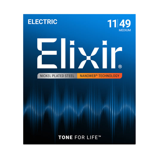 Official Elixir — Elixir NANOWEB Nickel Plated Steel Coated Electric Guitar Strings 011-049