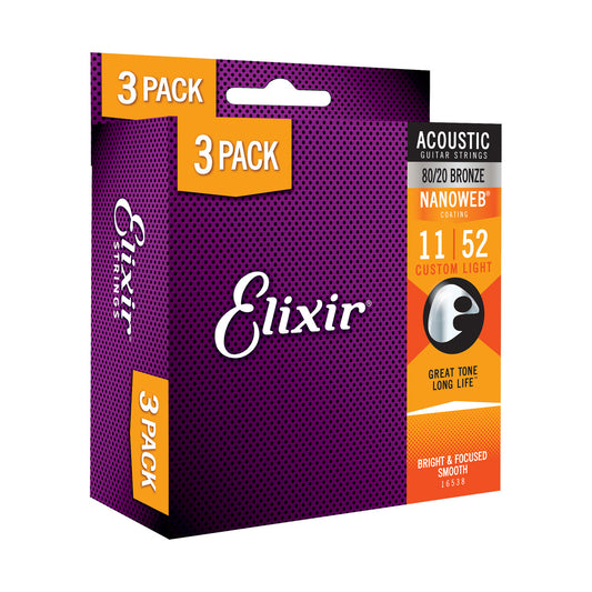 Official Elixir — Elixir Strings - Acoustic NANOWEB 0.11 - 0.53- 3-Pack