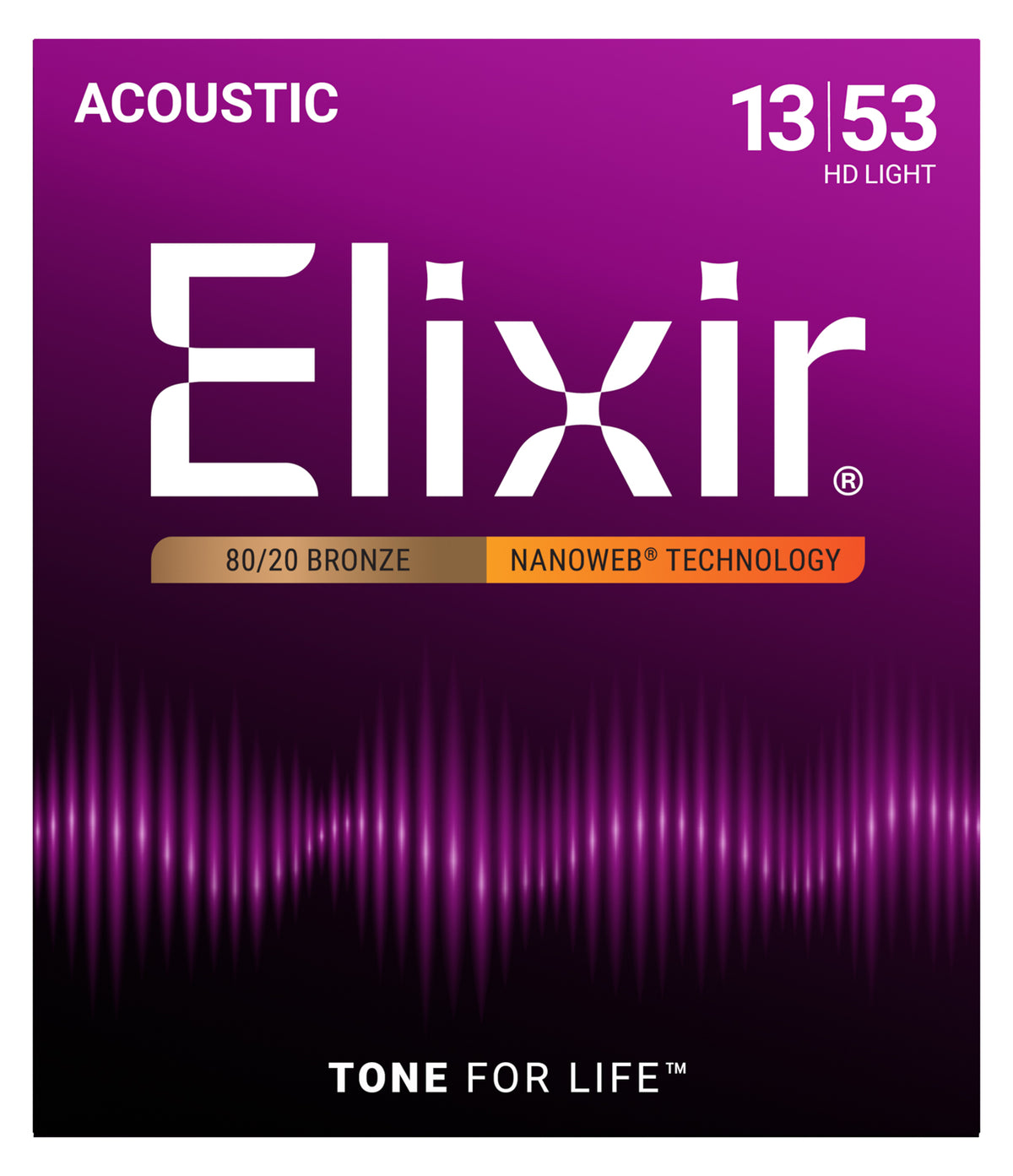 Official Elixir — Elixir NANOWEB 80/20 Bronze Coated Acoustic Guitar Strings 013-053