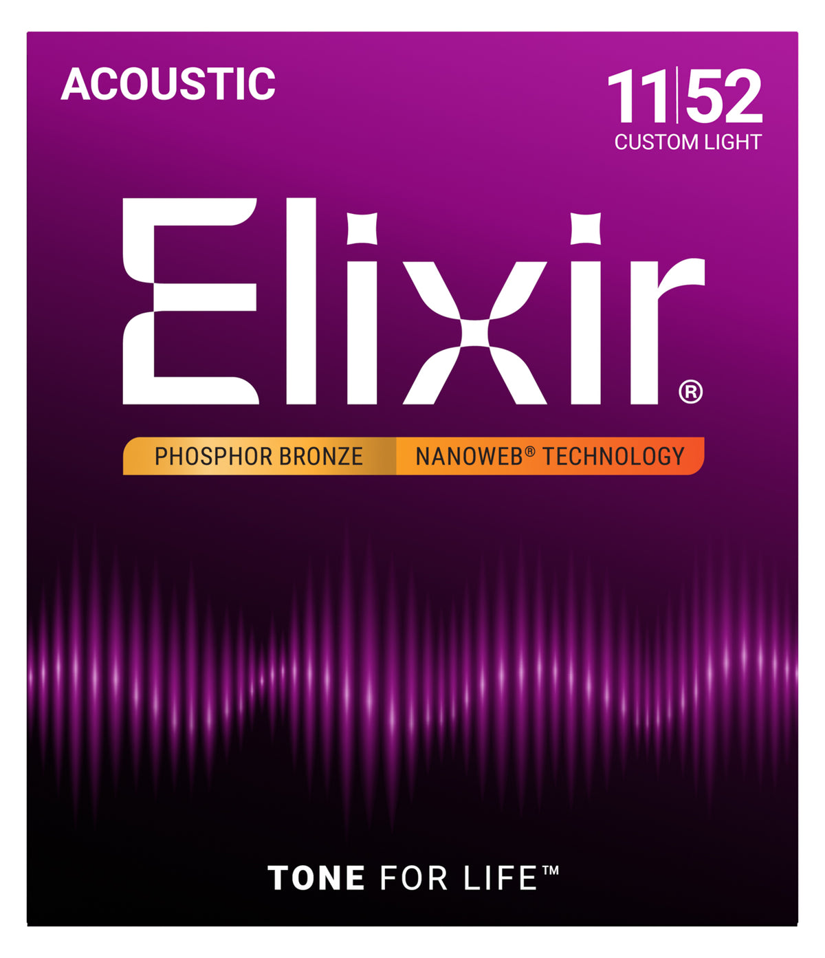 Official Elixir — ELIXIR 16027 Nanoweb Coated Phosphor Bronze Acoustic Guitar Strings 011-052