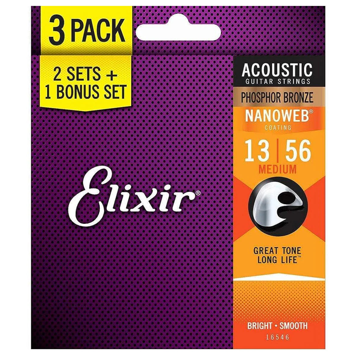 Official Elixir — Elixir Acoustic Phosphor NANOWEB Medium 13-56 3-Pack