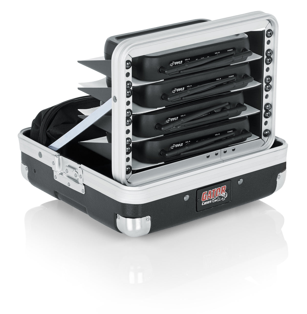 Gator ATA Molded Case for 4 Complete Wireless Mic Systems; Half Rack