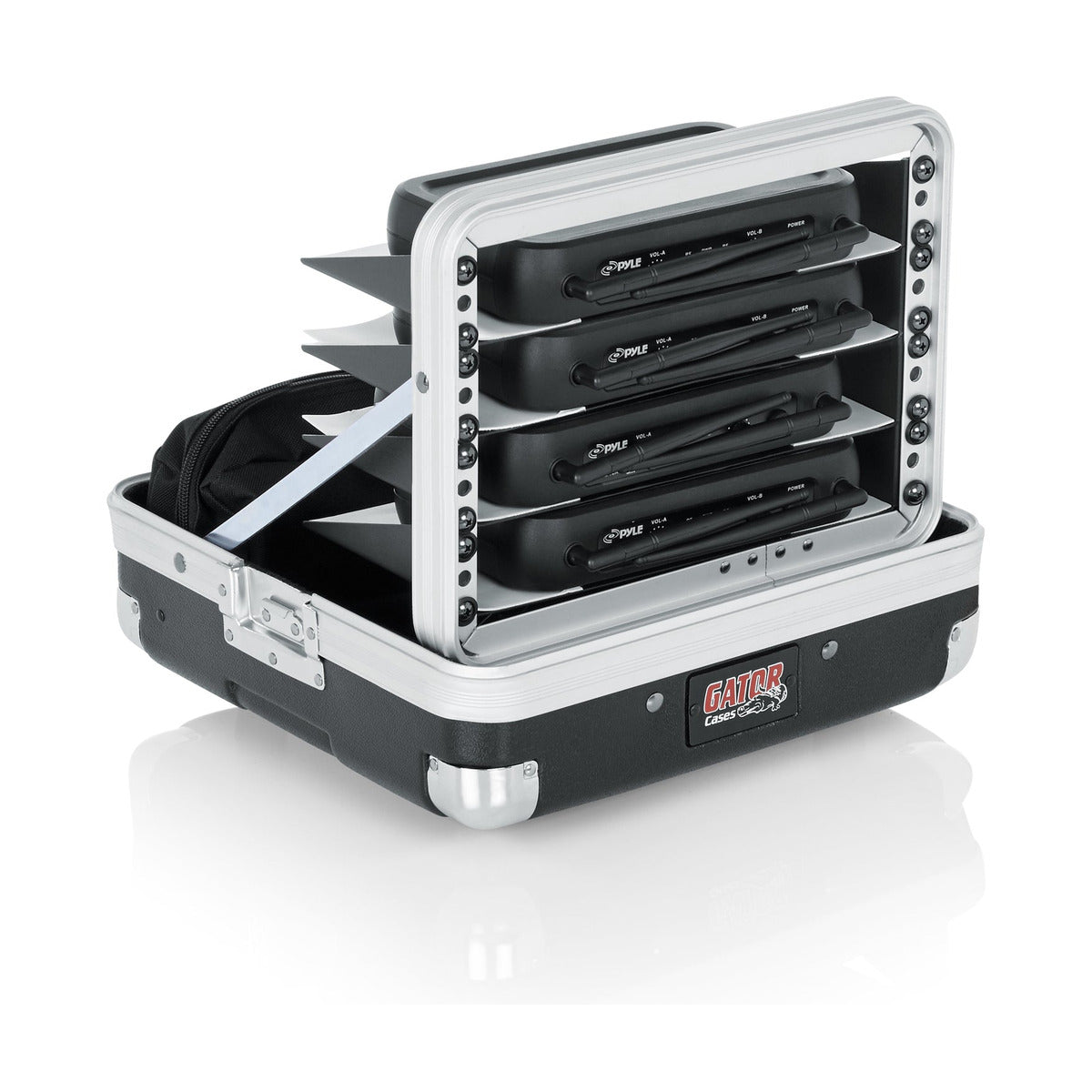 Gator ATA Molded Case for 4 Complete Wireless Mic Systems; Half Rack