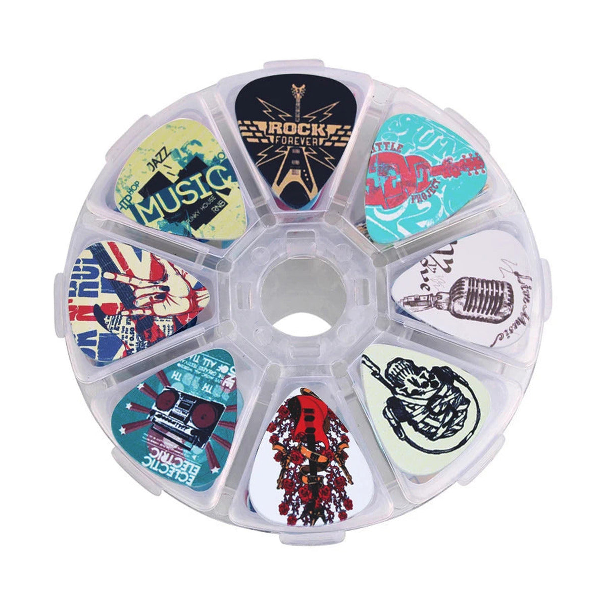 Guitar Picks 50 Pack Mixed Thickness 0.46mm 0.71mm 1.0mm with Storage Box for Acoustic Guitar and Ukulele