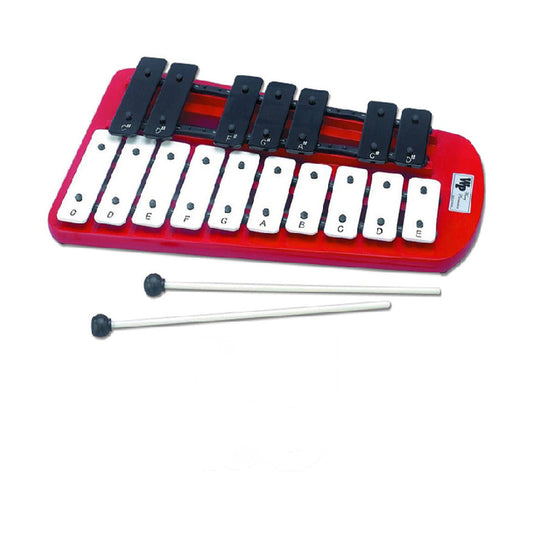 InPercussion 17-Note Glockenspiel – Red Metal Bars with Wooden Base (30mm Bars)
