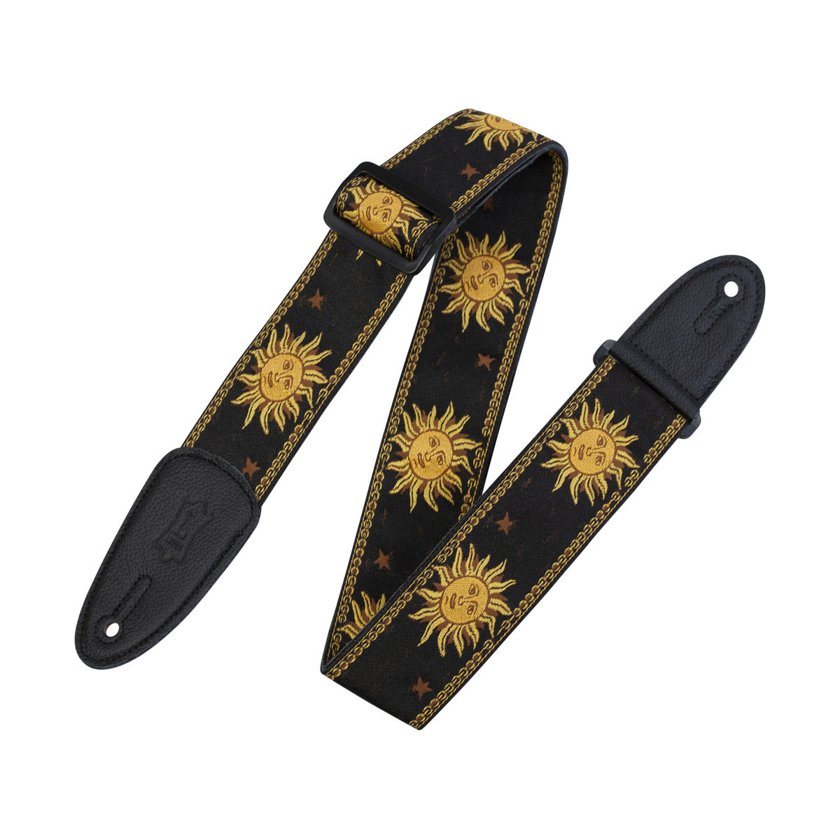 Levy's 2" Mpjg Sun Motif Series Woven Guitar Strap with Yellow on Black Sun Motif