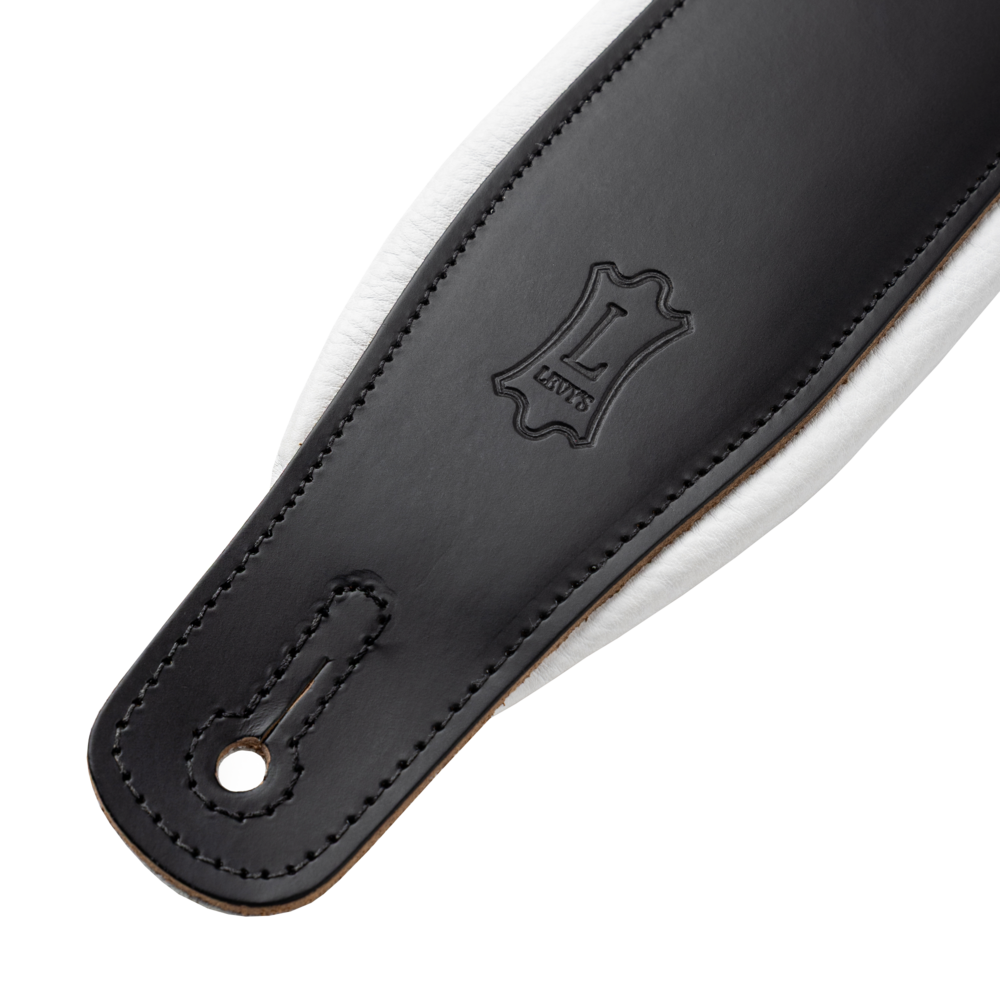 Levy's 2.5" Padded Leather Guitar Strap – Black/White