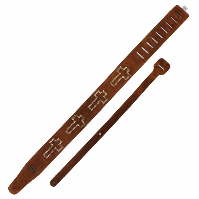 Magma Brown chamois strap for guitar with cross (MO02C)