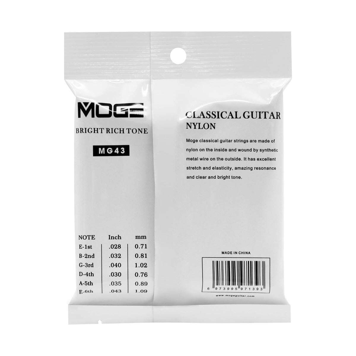 MOGE MG43 Classic Guitar Strings – Nylon / Silver-Plated, Standard Tension
