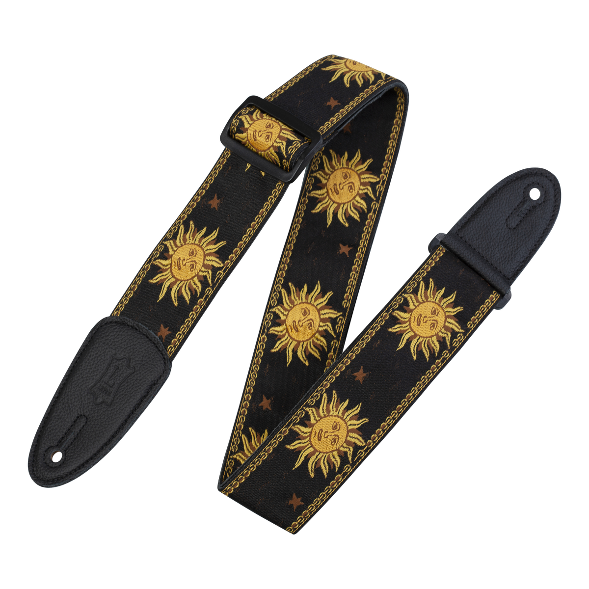 Levy's 2" Mpjg Sun Motif Series Woven Guitar Strap with Yellow on Black Sun Motif
