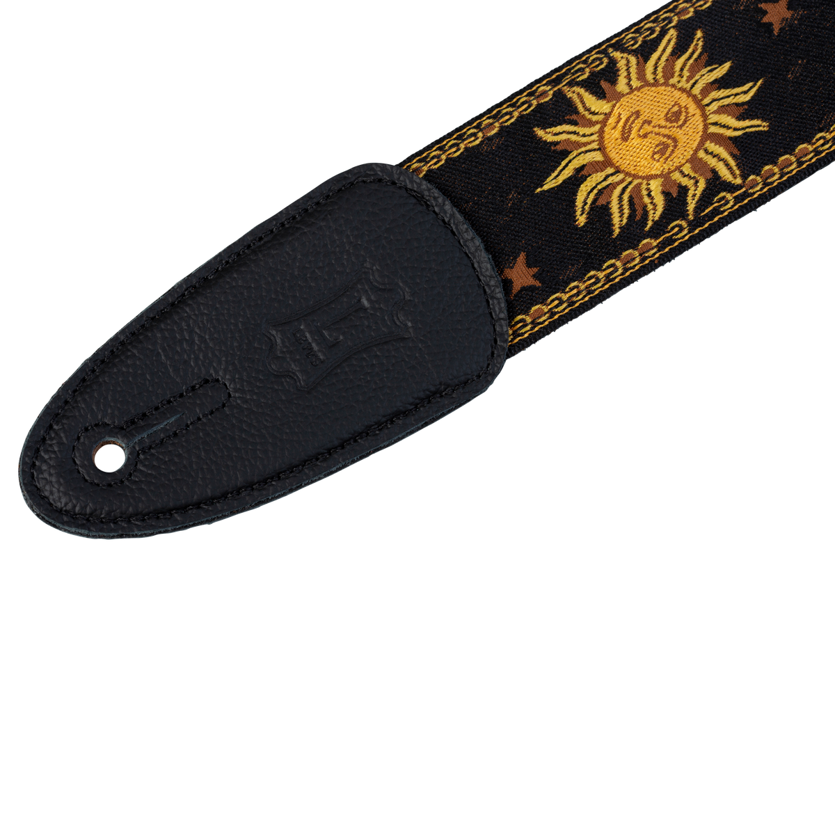 Levy's 2" Mpjg Sun Motif Series Woven Guitar Strap with Yellow on Black Sun Motif