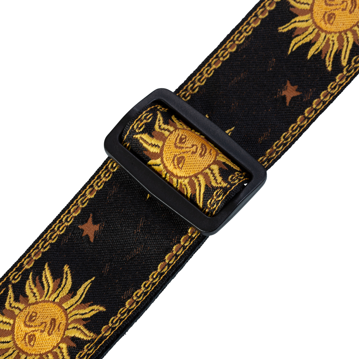 Levy's 2" Mpjg Sun Motif Series Woven Guitar Strap with Yellow on Black Sun Motif