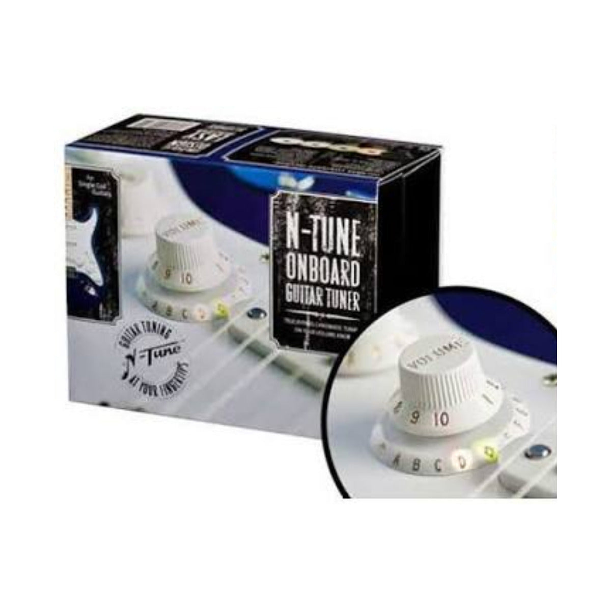 N-Tune On-Board Guitar Tuner for Strat-Style Electric Guitars – White Knob