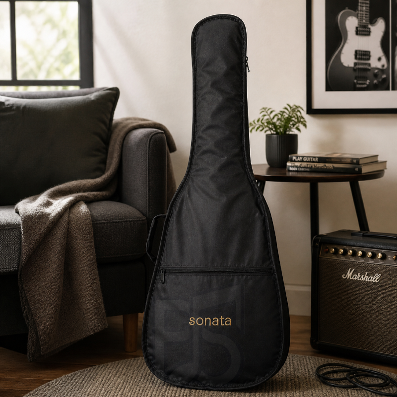 Sonata Unpadded Guitar Gig Bag Black Nylon Single Strap Lightweight Soft Bag