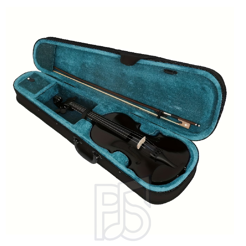 4/4 Full Size Black Violin Outfit – High Gloss Sparkle Finish with Bow and Case
