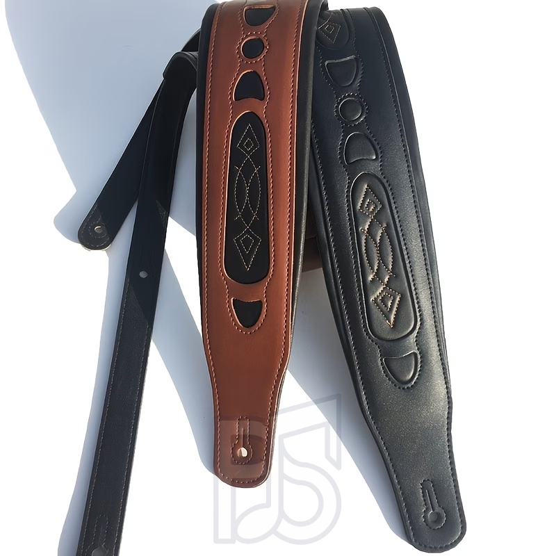 Wide & Thick Comfort Guitar Strap – Pleather Strap for Acoustic, Electric & Bass Guitar