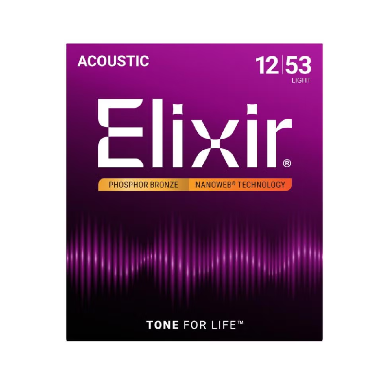 ELIXIR 16052 Nanoweb Coated Phosphor Bronze Acoustic Guitar Strings 012-053