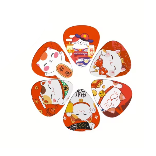 Pack of 6 Lucky Cat Guitar Plectrums - Medium by Pieter Smuts Music