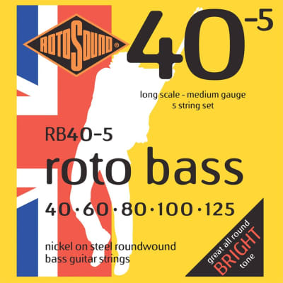 Rotosound Bass Strings–Nickel on Steel Roundwound – Gauge 40-125 5String