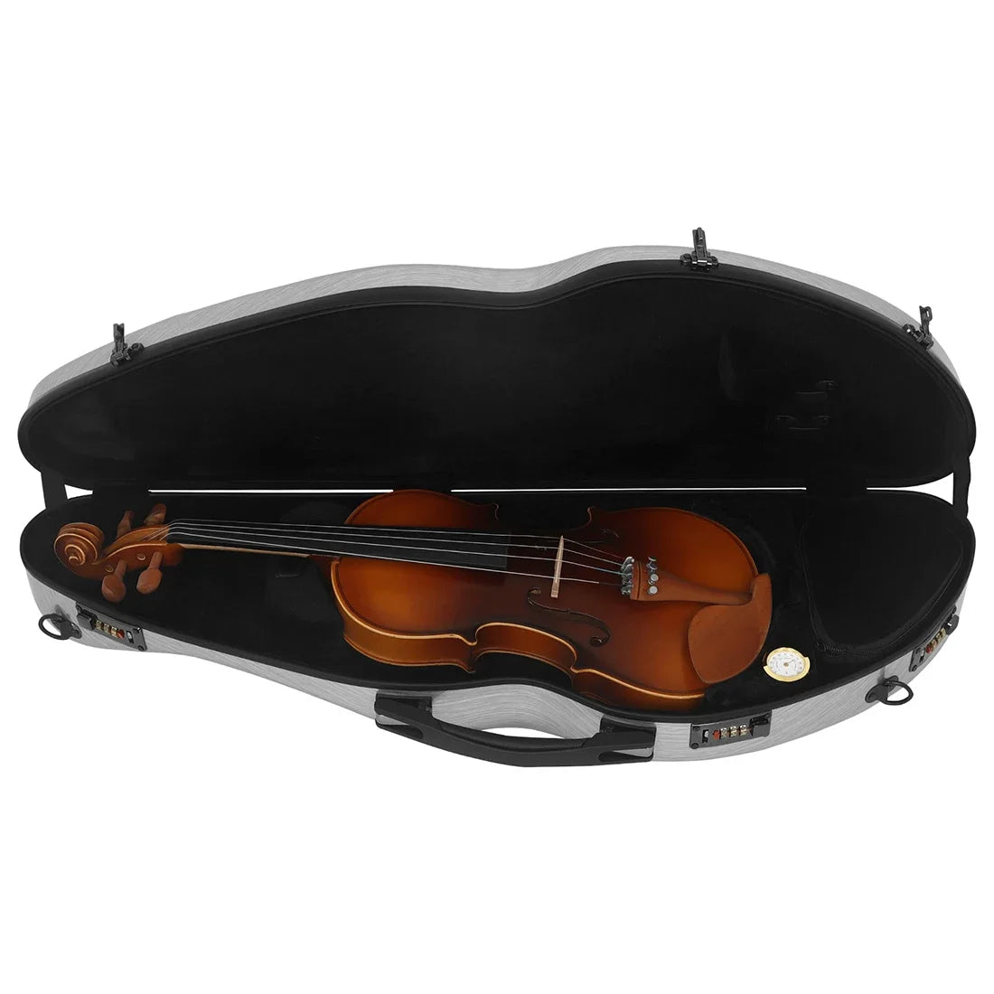 Triangular Fibreglass Violin Case 4/4 Super-Light Hard Shell with Hygrometer Password Lock