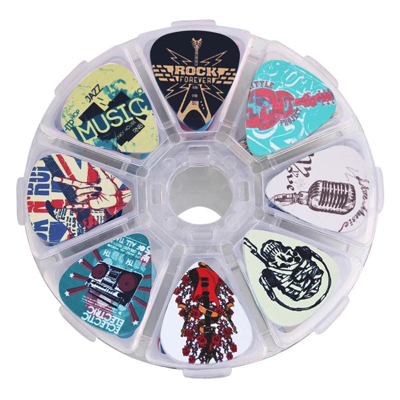 Guitar Picks 50 Pack Mixed Thickness 0.46mm 0.71mm 1.0mm with Storage Box for Acoustic Guitar and Ukulele