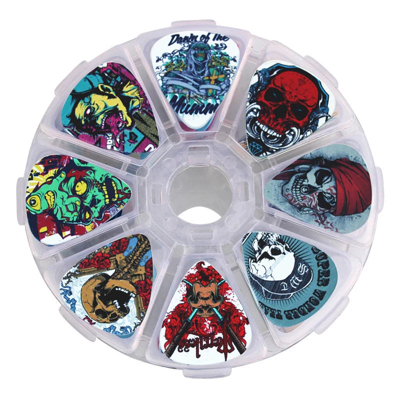Guitar Picks 50 Pack Mixed Thickness 0.46mm 0.71mm 1.0mm with Storage Box for Acoustic Guitar and Ukulele