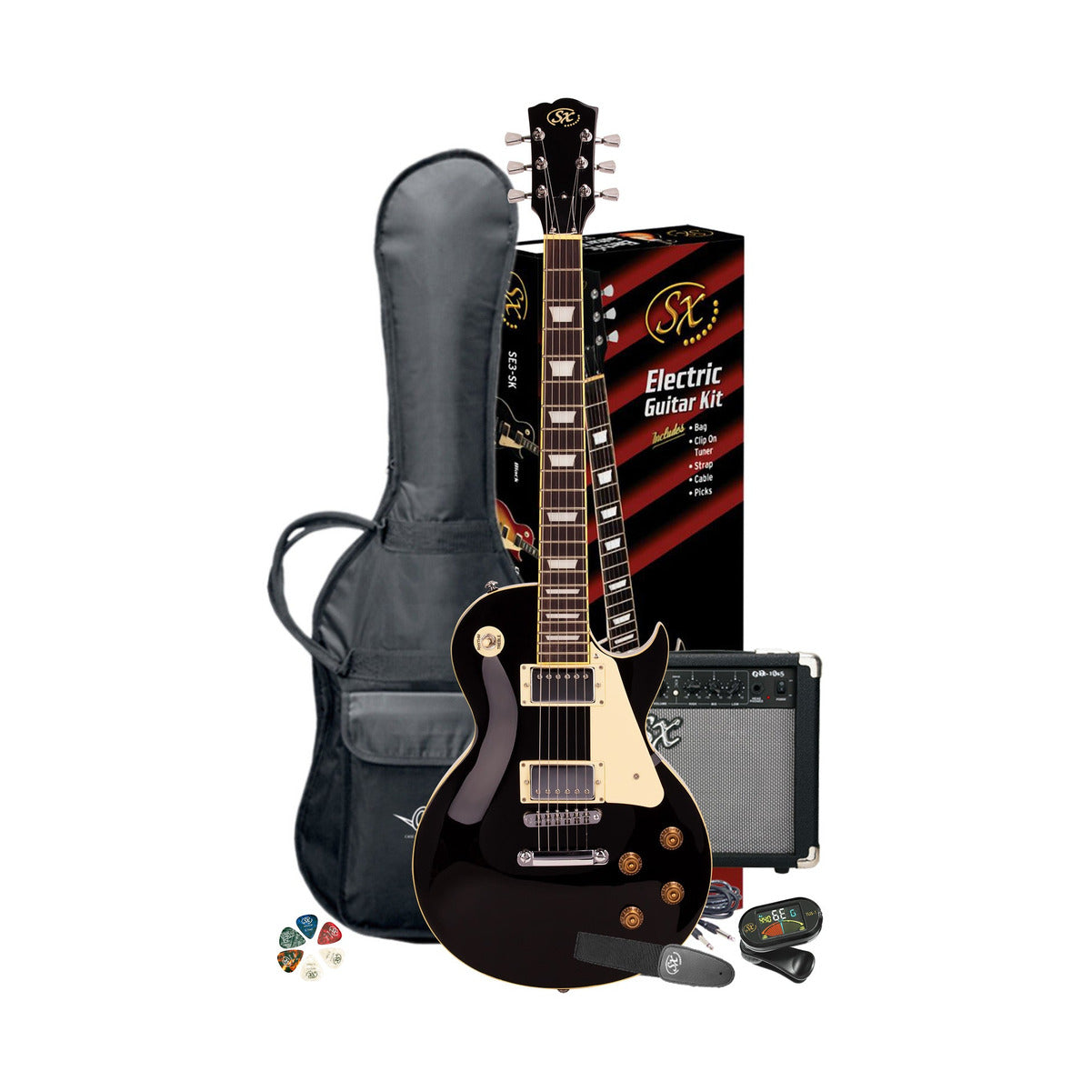 SX Les Paul Elec Guitar Black + Bag — hero 1