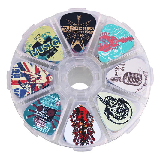 Guitar Picks 50 Pack Mixed Thickness 0.46mm 0.71mm 1.0mm with Storage Box for Acoustic Guitar and Ukulele