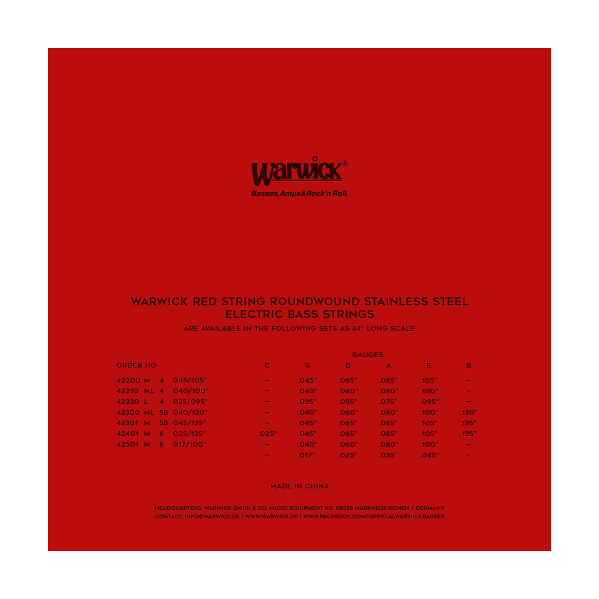 Warwick 42300ML5B Red Label Bass Strings 40-130